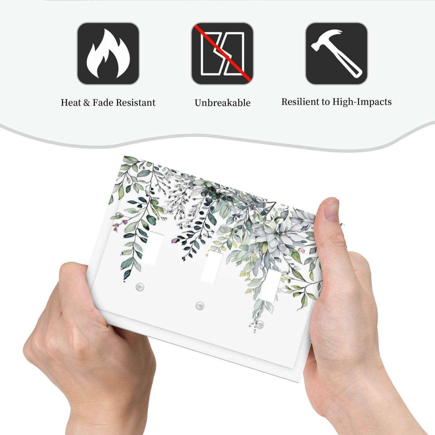 Spshian Decorative Light Switch Cover Plate Rustic Green Sage White Eucalyptus Leaf Leaves 3 Gang Wall Plate Oversized Triple Toggle Switch Cover Plate Jumbo Electrical Face Plate