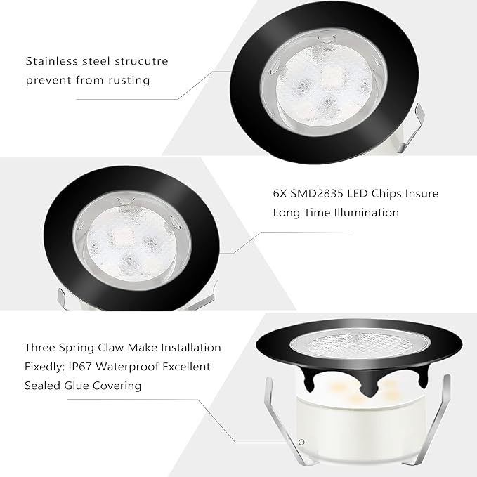 Led Deck Lights Blue Outdoor Waterproof Low Voltage Stainless Steel 1W Outdoor Yard Garden Decoration Lamps Landscape Pathway Patio Step Stairs LED In-ground Lights(Black Border,1 Pack