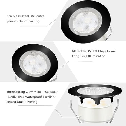 Led Deck Lights Blue Outdoor Waterproof Low Voltage Stainless Steel 1W Outdoor Yard Garden Decoration Lamps Landscape Pathway Patio Step Stairs LED In-ground Lights(Black Border,1 Pack