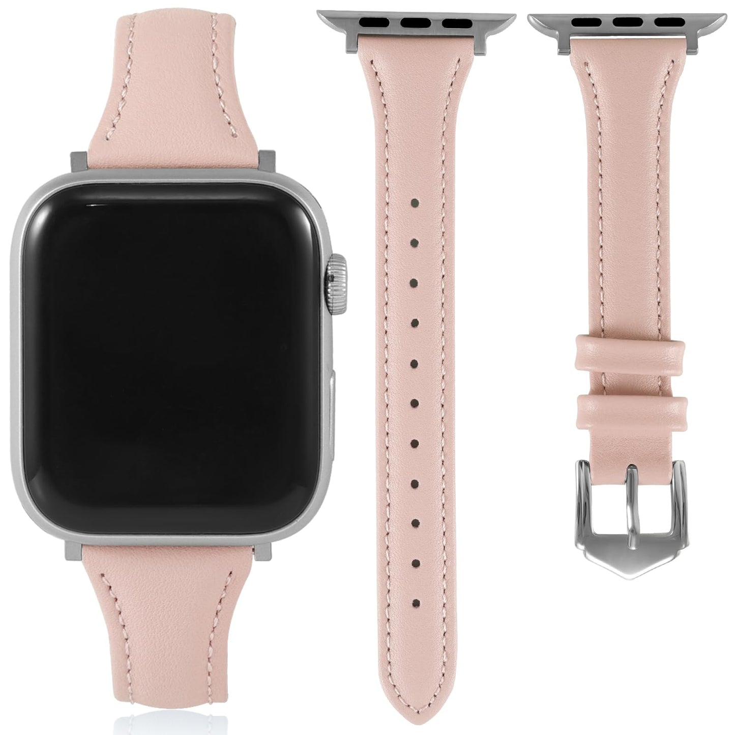 Slim Soft Genuine Leather Bands Compatible with Apple Watch Band 38mm 40mm 41mm 42mm for Women, Dressy Durable Leather Replacement Strap for iWatch SE1/2/3 11 10 9 8 7 6 5 4 3 2 1