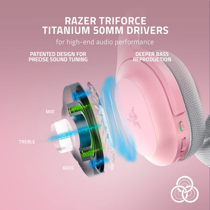 Razer Barracuda Wireless Gaming & Mobile Headset (PC, PlayStation, Switch 2, Android, iOS): 2.4GHz Wireless + Bluetooth - Integrated Noise-Cancelling Mic - 50mm Drivers - 40 Hr Battery - Quartz Pink