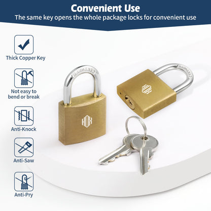 HOX 6-Pack Keyed Padlock, Waterproof and Rustproof, Solid Brass Lock with 1-1/4" Wide Body, Padlock with Keys for Storage Unit, Sheds, Garages and Fence