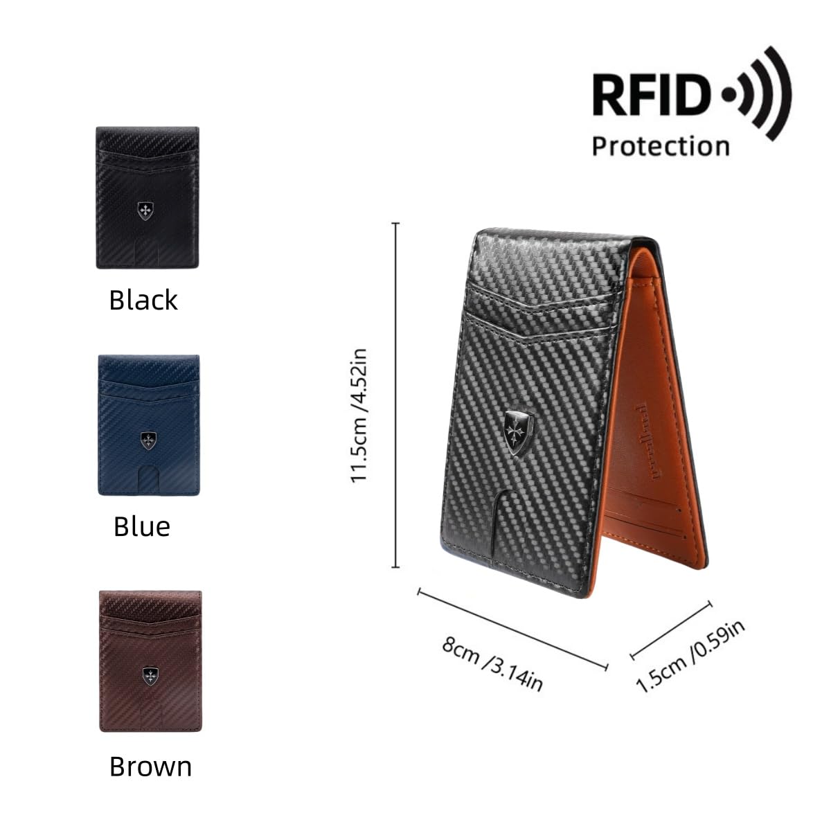 Slim RFID-Blocking PU Leather Bifold Wallet for Men & Women, Minimalist Card Holder with ID Window & Cash Pocket