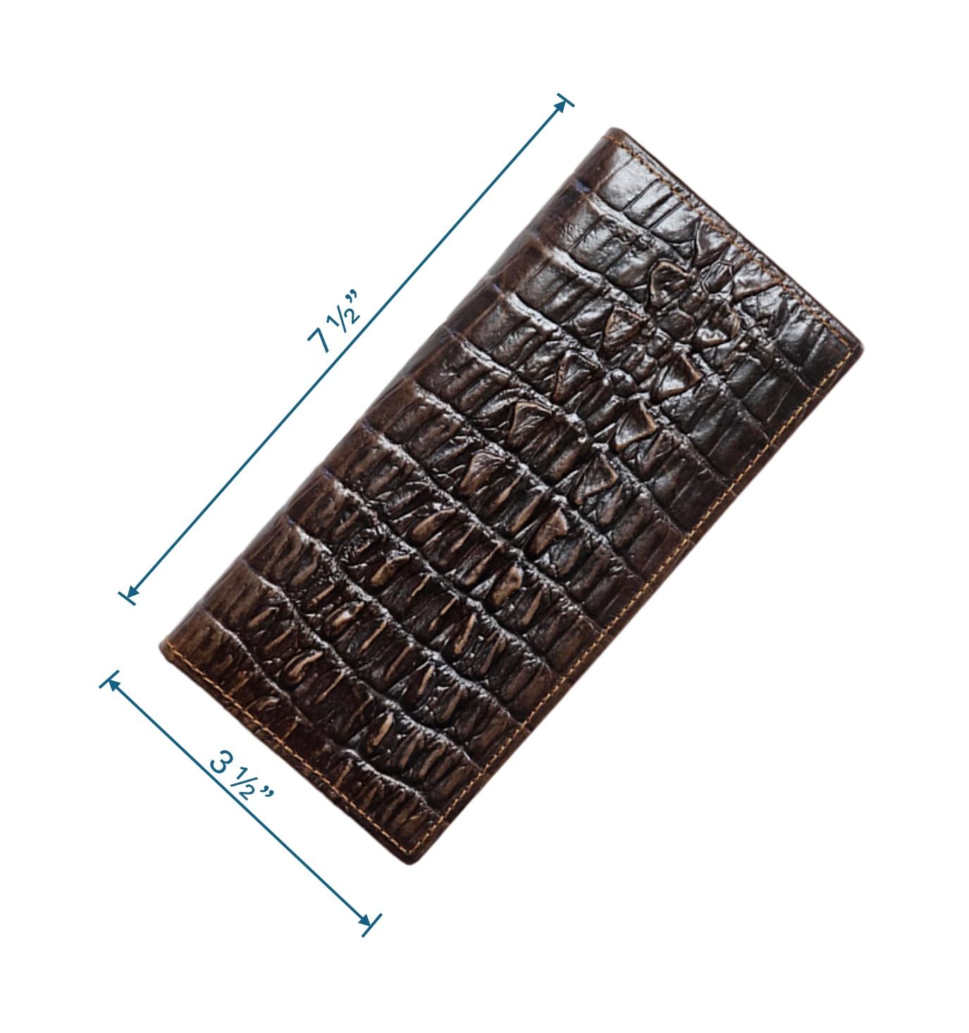 AurexaFashion Genuine Leather Bifold Long Wallet for Men, Retro Vintage Embossed Clutch with Zipped Coin purse & Credit card Slots. RFID Blocking. Crocodile Tail- Coffee