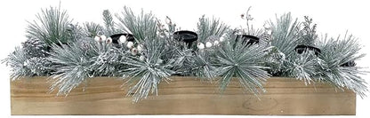 Fraser Hill Farm 42" Glittery Pine Candle Holder Christmas Decoration with White Berries and Ornament Balls, Holds 5 Pillar Candles, Elegant Christmas Table Decorations