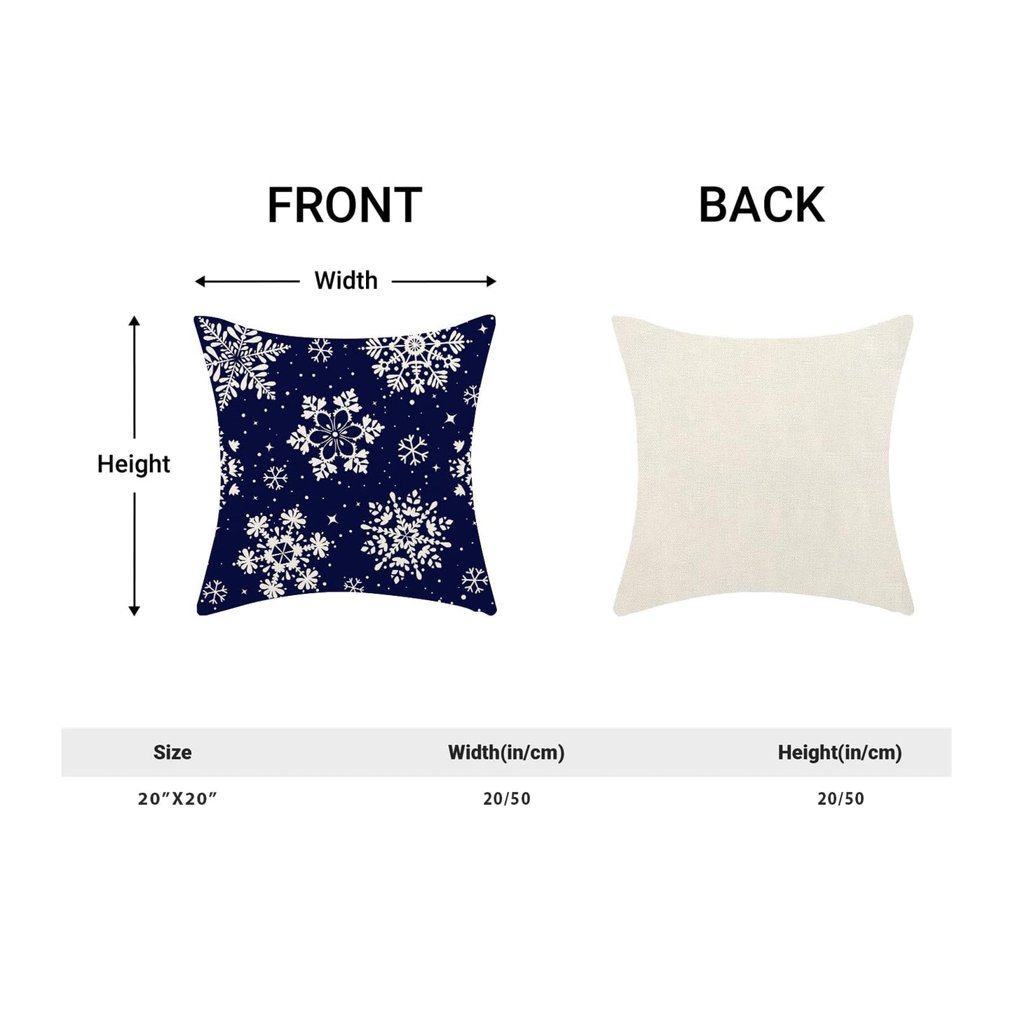 Christmas Pillow Covers 20x20 Inch 2 Pcs, Navy Blue White Snowflakes Decorative Throw Pillows for Couch, Xmas Winter Outdoor Decor Pillowcase Linen Cushion Cover for Bed Sofa