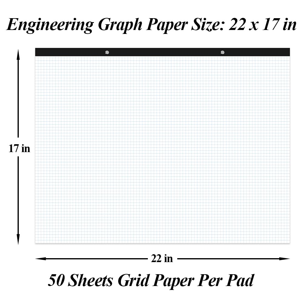 Large Engineering Graph Paper - 22" x 17" Grid Paper, 50 Sheets/100 Pages, 4"x4" Blue Grid Paper Pad Giant Drafting Pad Sketching Graph Paper for Engineer Architect Designer Mathematician Draftsman