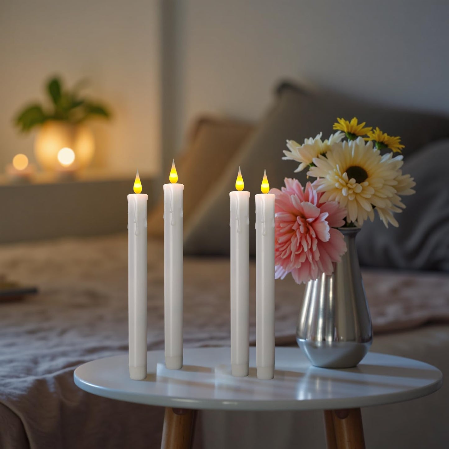 Pierty Flameless Taper Candles with Remote Control, Battery-Operated LED Warm Light 3D Wick Lamp Window Decor Candles, 6-Pack, Christmas Home Decor, Wedding Decorations.