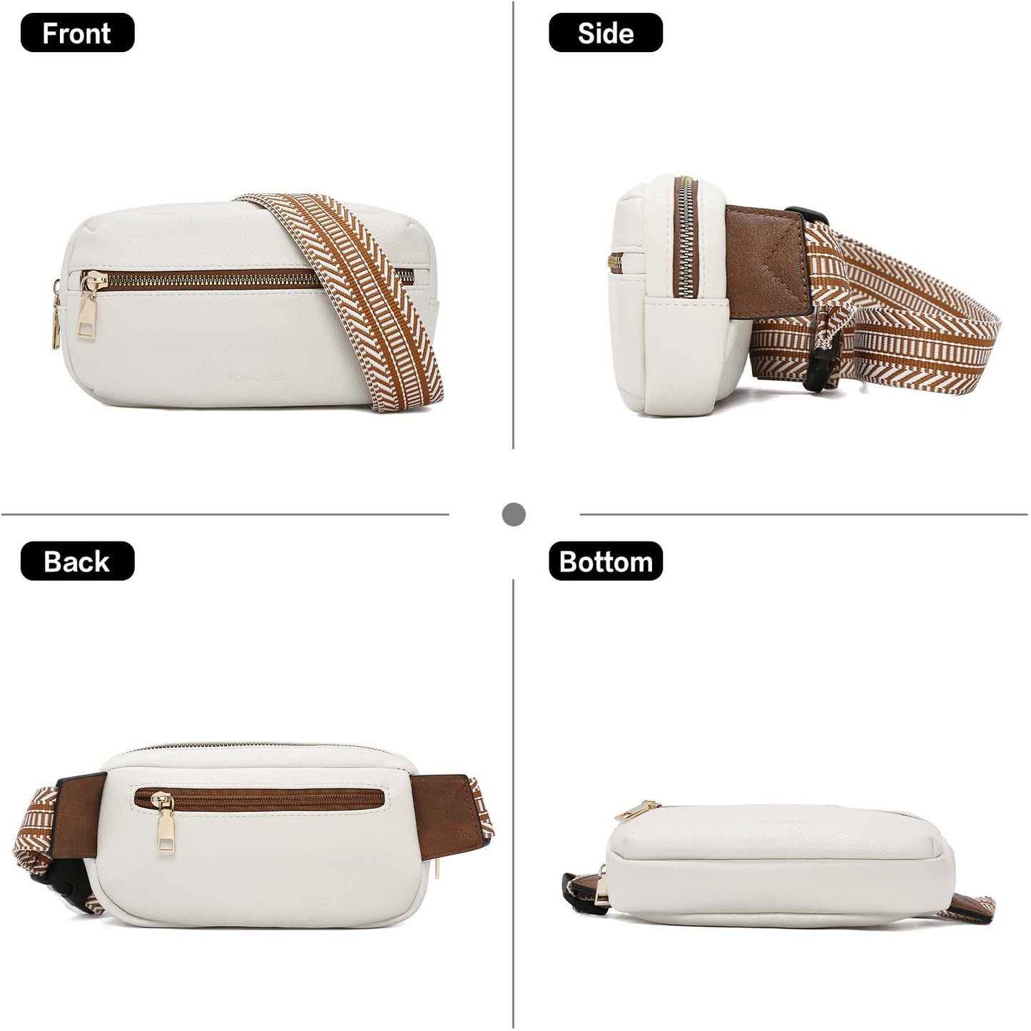 FOXLOVER Small Leather Fanny Packs for Women Waterproof Belt Bag Crossbody Sling Chest Bag Designer Mini Travel Purse(White)