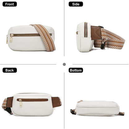 FOXLOVER Small Leather Fanny Packs for Women Waterproof Belt Bag Crossbody Sling Chest Bag Designer Mini Travel Purse(White)
