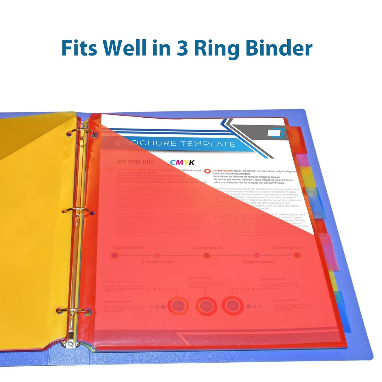MAKHISTORY Plastic 8-Tab Dividers with Two Pockets - 3 Sets, Pocket Dividers for 3-Ring Binders, Multi-Color Binder Dividers, Total 24 Tabs