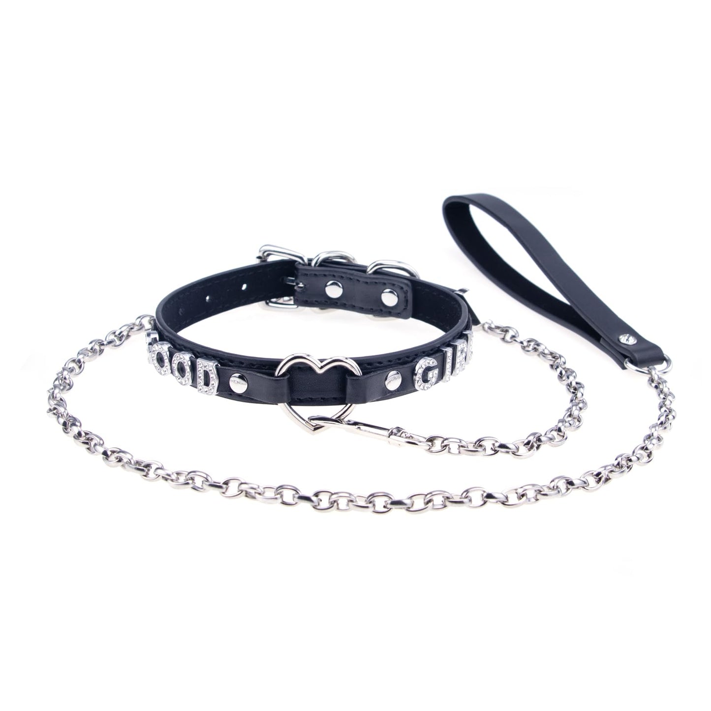 Bilisee Leather Love Heart Choker Necklace with Shiny Letters, Gothic Collar for Women, Punk Rock Necklace Collars Fashion Jewelry, Black