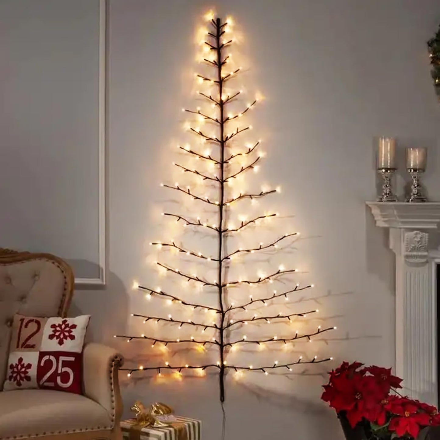 Fudios Lighted Wall Tree 6FT 180LED Warm White for Home Decor, Christmas Tree Lights for Living Room Wall Decoration