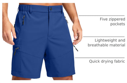 Pudolla Men's Hiking Cargo Shorts Lightweight 7" Travel Casual Shorts for Men Golf Work Outdoor with 5 Zipper Pockets(Royal Blue 3X-Large)