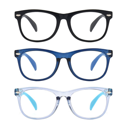 FANNYGO 3 Pack kids Blue Light Blocking Glasses For Girls And Boys Computer Blue Light Blocking Glasses For Age 3-9 (Black + Dark blue + Light blue)