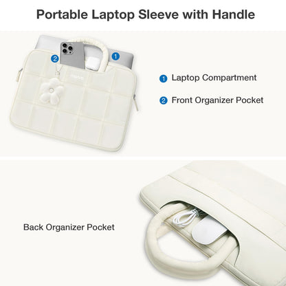 MOSISO Laptop Case 16 inch, 15-15.6 inch Puffy Laptop Sleeve Compatible with MacBook Pro 16 M5 M4 M3 M2 M1,HP Acer Dell Lenovo Notebook,Rectangle Quilted Bag with Handle&Flower Pendant, Sand