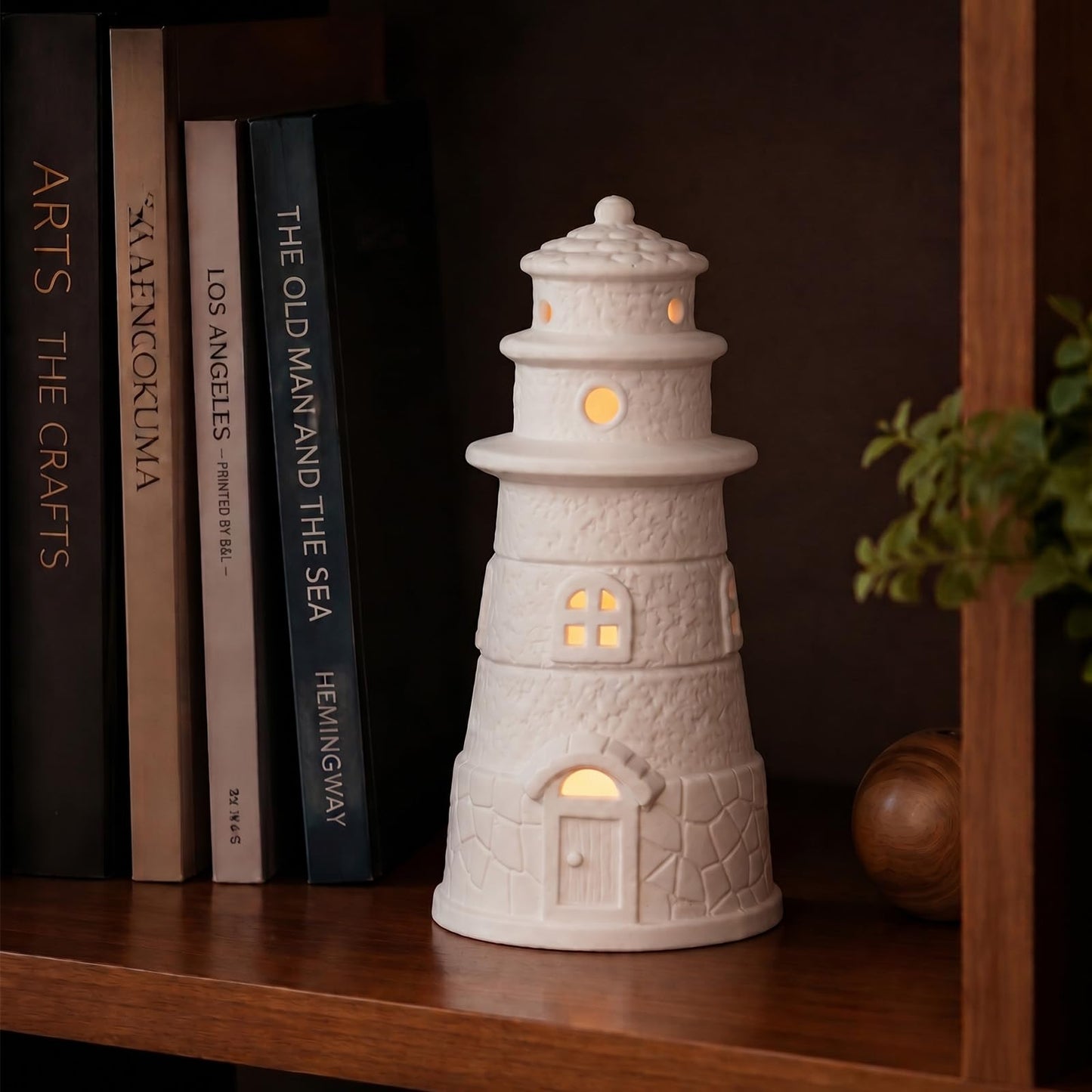 ROSYCOUD White Ceramic Lighthouse Statue Lamp - Light House Book Shelf Decor Aesthetic,Beach Themed Room Decor,Nautical Coastal Ocean Decoration for Home Bedroom Bathroom Living Room