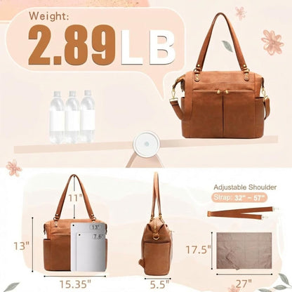 MOMINSIDE Diaper Bag Tote, 4 in 1 Leather Diaper Bag Backpack with 13 Pockets, Convertible Baby Bag for mom,Hospital bag Pañaleras Para Bebe, Changing Pad, 4 Large Insulated Pockets(Brown)