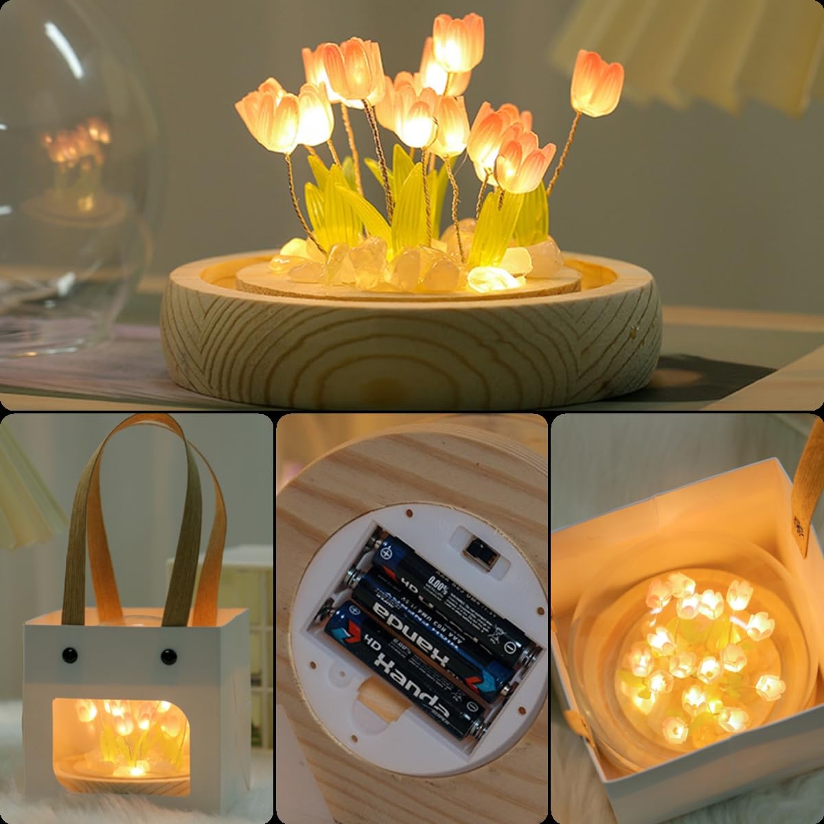 WULCFCH Tulip Lamp Night Light, Mothers Day Gifts for Mom, Cute Tulips Lamp in Glass Dome, Artificial Flower Lamp for Handmade Home Room Decor, Birthday Gifts for Women Girlfriend Sister Grandma Wife