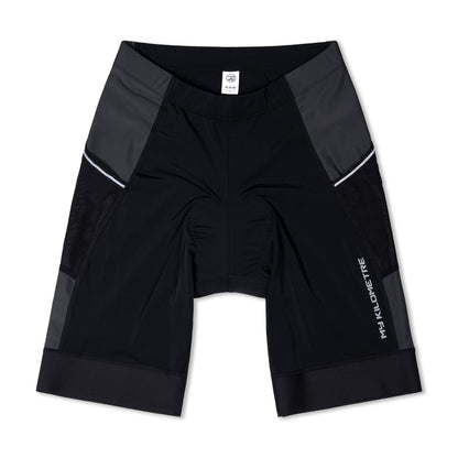 MY KILOMETRE Mens Triathlon Shorts with Adjustable Drawstring Easy Reach Leg Pockets Chamois for Long-Distance Tri Race (Pure-Black X-Large)