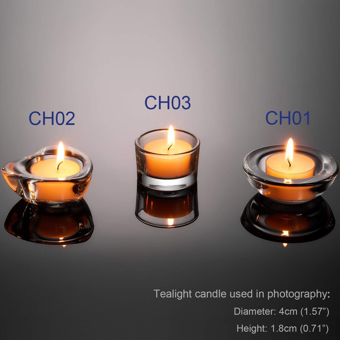 ELIVIA Clear Tealight Candle Holders - Set of 12, Round Chunky Glass Candle Holder, 3" Diameter - CH01 - Clear