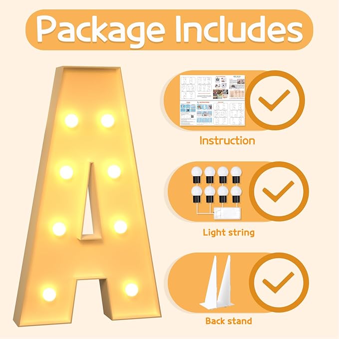 Marquee Letters 3 Feet Tall Large Light Up Letters A Baby Shower Decorations Marry Me Engagement Party Decor Yellow Light Birthday Decorations Balloon Arch Kit Foam Sign A