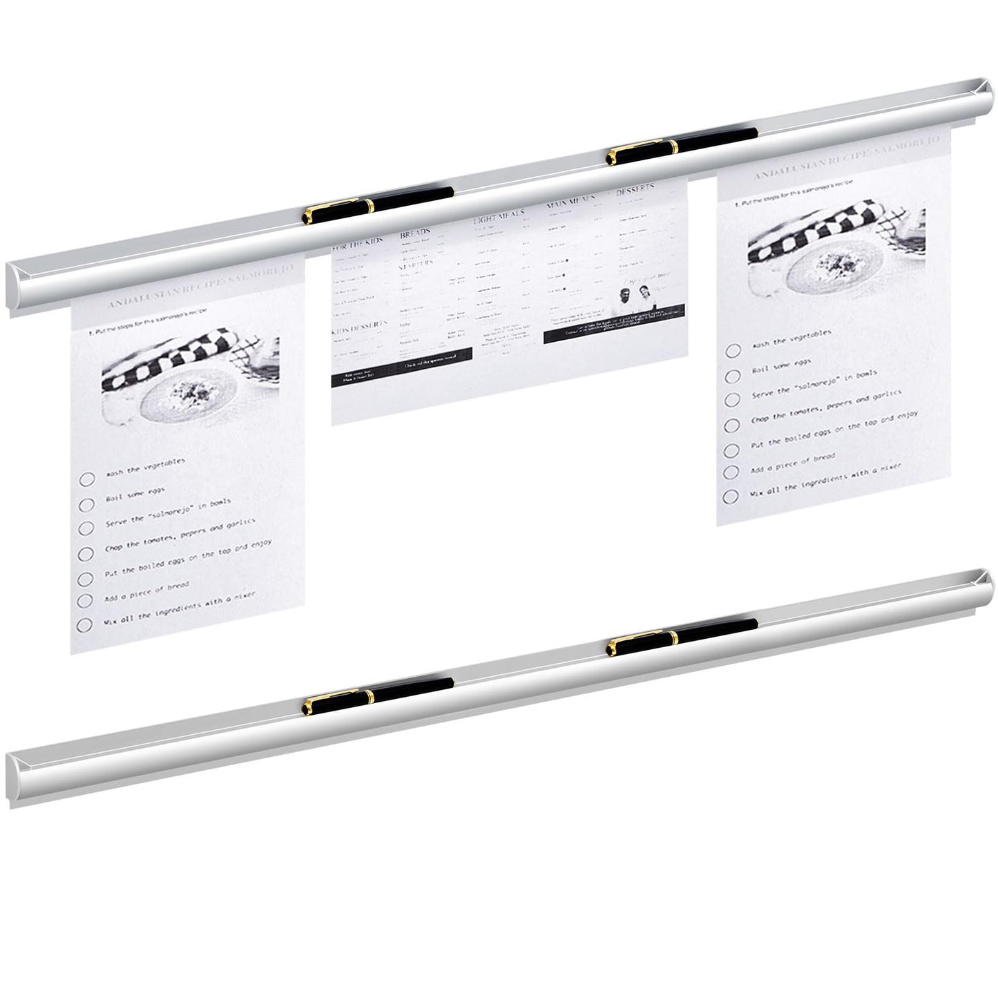 Henoyso 2 Pcs Restaurant Ticket Holder 16/18/24/28/30/32/40/44" Slide Check Rack Receipt Holder Aluminum Silver Order Ticket Rack for Commercial Kitchen Office Cafes Pubs Bar(44 Inch,Pen Slot)