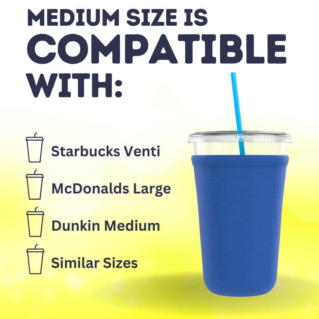 TahoeBay Iced Coffee Cold Cup Sleeve (4-Pack) Reusable Blank Neoprene Insulator Drink Sleeves 22-24oz Beverage Holder for Vinyl Sublimation fits Dunkin' Medium and Starbucks Venti (Royal Blue)