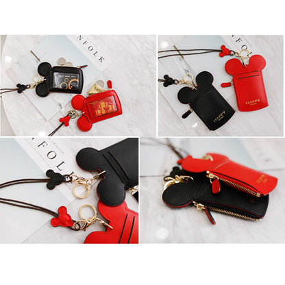 YIEASDA Women's Travel Neck Pouch, Cute PU Leather Coin Wallet Zippers Hanging Rope Purse Girls Passports Documents Card Bag (Red), Small