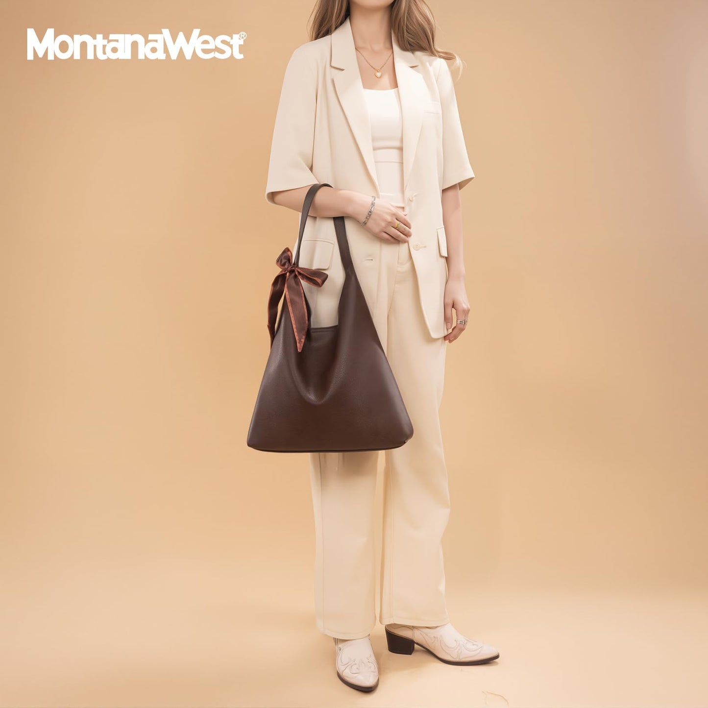 Montana West Slouchy Hobo Bag for Women Designer Shoulder Purses and Handbags with Scarf Christmas Gift MWC2-573CF