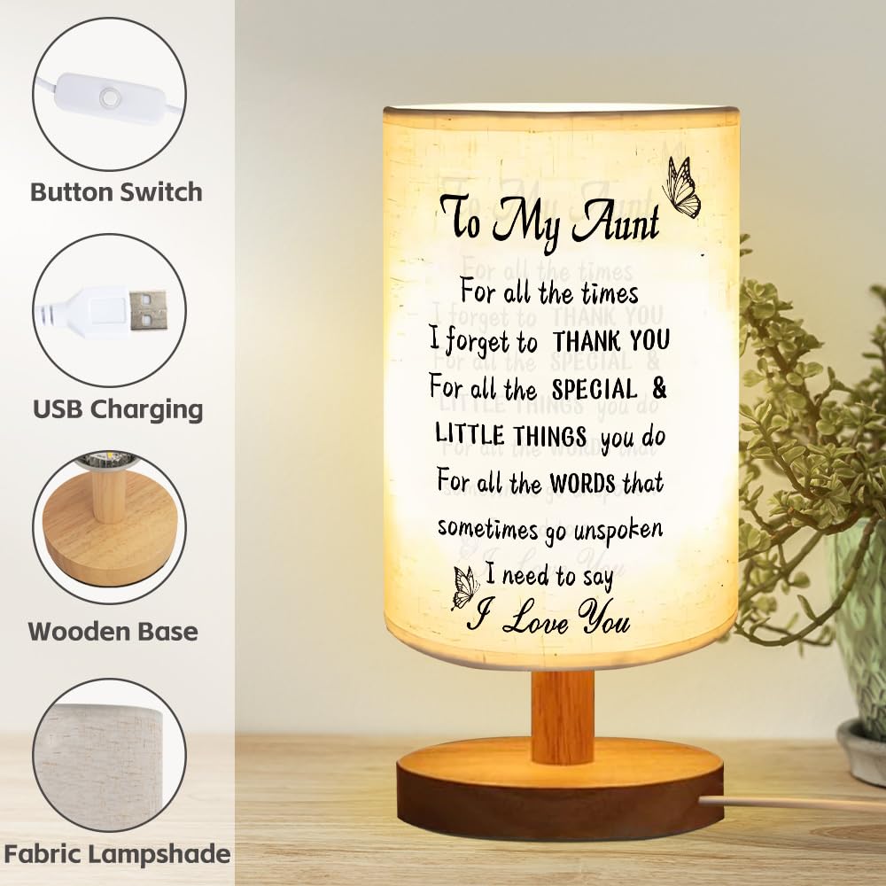 ZuEiiDop Aunt Table Lamp Gifts Auntie Gift Ideas Mothers Day Birthday Gifts for Aunts from Niece Nephew Christmas I Love You Gift for Aunts Aunties Tia Gifts for Women Aunt Bedside Lamp for Bedroom