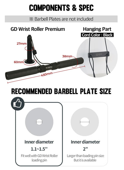 GD Hanging Wrist Roller Forearm Blaster- Forearm Strengthener Exercise Equipment Wrist Trainer for Muscle building and Injury prevention Hand Grip Strength (Hanging Wrist Roller Premium(Rope : Black))