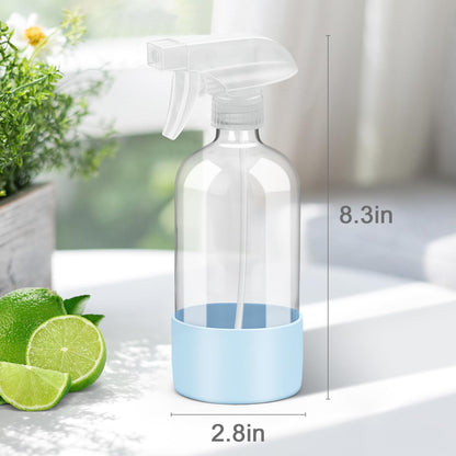 Glass Spray Bottles with Silicone Sleeve Protection, Empty 16 oz Refillable Containers, Reusable Spray Bottles with Adjustable Nozzle for Hair, Cleaning Solutions, Essential Oils 1 Pack Blue