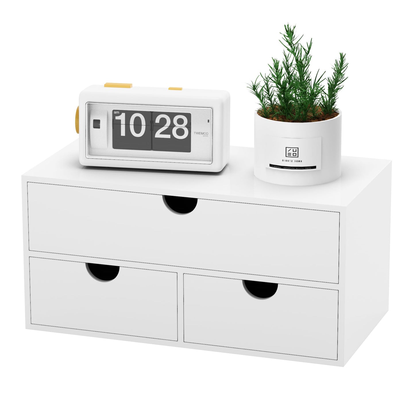 Bamboo Desk Organizer with Drawers Desktop Storage Drawers for Bills Office Supplies Kitchen Utensils Organizing Tool for Home Classroom Organization No Assembly (White)