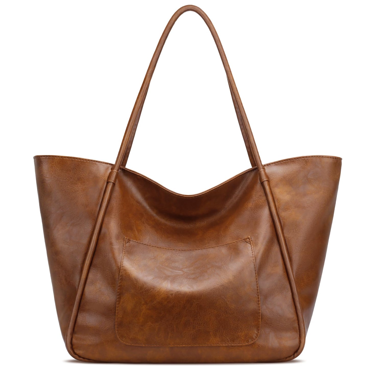 KKXIU Large Tote Bag for Women with Zipper Work Leather Travel Purse and Handbags - Dark Brown