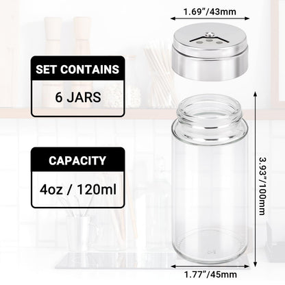 Segarty Spice Jars, 6 Pack 3 oz Spice Bottles with Shaker Lids, Glass Empty Storage Containers with Adjustable Stainless Steel Flow Top for Your Regularly Used Spices