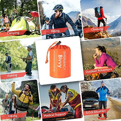 Esky Emergency Sleeping Bag, 2 Pack Survival Bag Portable Thermal Bivy Sack, Waterproof Lightweight Emergency Blanket Survival Gear with Compass for Camping Hiking Outdoor Adventure