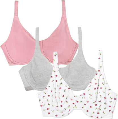 Fruit of the Loom Women's Multi-Pack Unlined Underwire Cotton Bra
