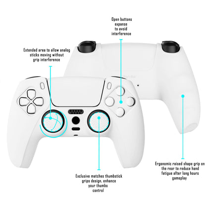 PlayVital White Pure Series Anti-Slip Silicone Cover Skin for ps5 Controller, Soft Rubber Case for ps5 Wireless Controller with White Thumb Grip Caps