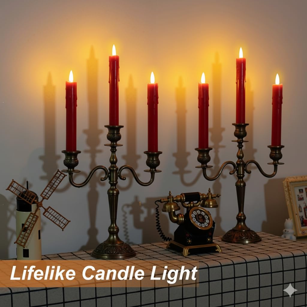 SUNGEGE 6.7 Inch LED Candles Battery Operated, Flameless Candles with Flickering 3D Flame, Led Candle Sticks Safe for Windowsill Wedding Home Christmas Decor, Red, Set of 6