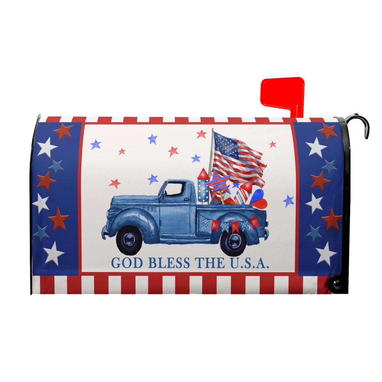 4Th of July Mailbox Cover Patriotic Memorial Day Magnetic Large Size 25.5”X21” God Bless The USA Magnetic Mailbox Wrap Red White Blue Outdoor Post Letter Box Cover for Courtyard Garden Decor