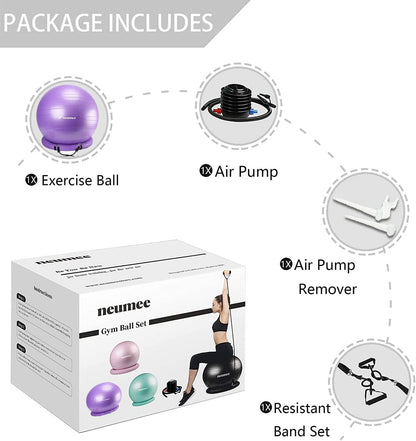Yoga Ball Chair with 65cm Exercise Ball & 2 Resistance Bands, Stability Base for Home Office, Yoga, Pilates & Fitness, Balance Ball for Posture, Core Strength & Low Impact Workouts