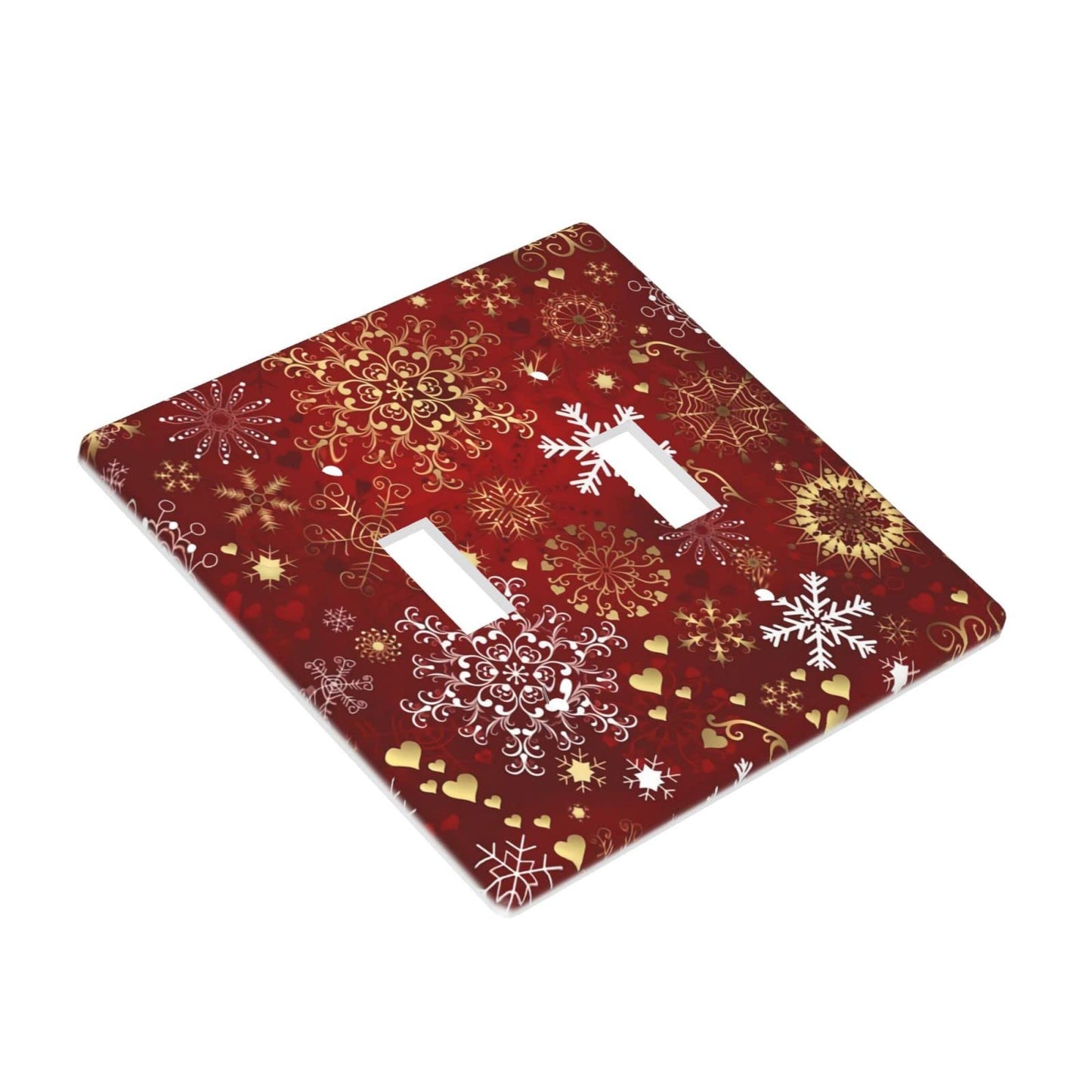 Winter Snowflake Red Sparkle Christmas Pattern Double Gang Toggle Light Cover Decor Wall Plate/Switch Standard Size