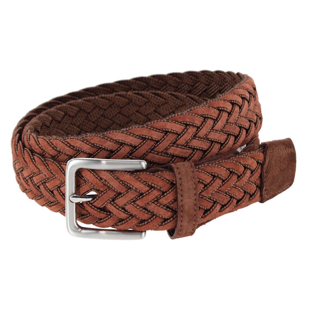 Trafalgar Men's Apollo Italian Braided Suede Versatile Belt, 44, Light Brown
