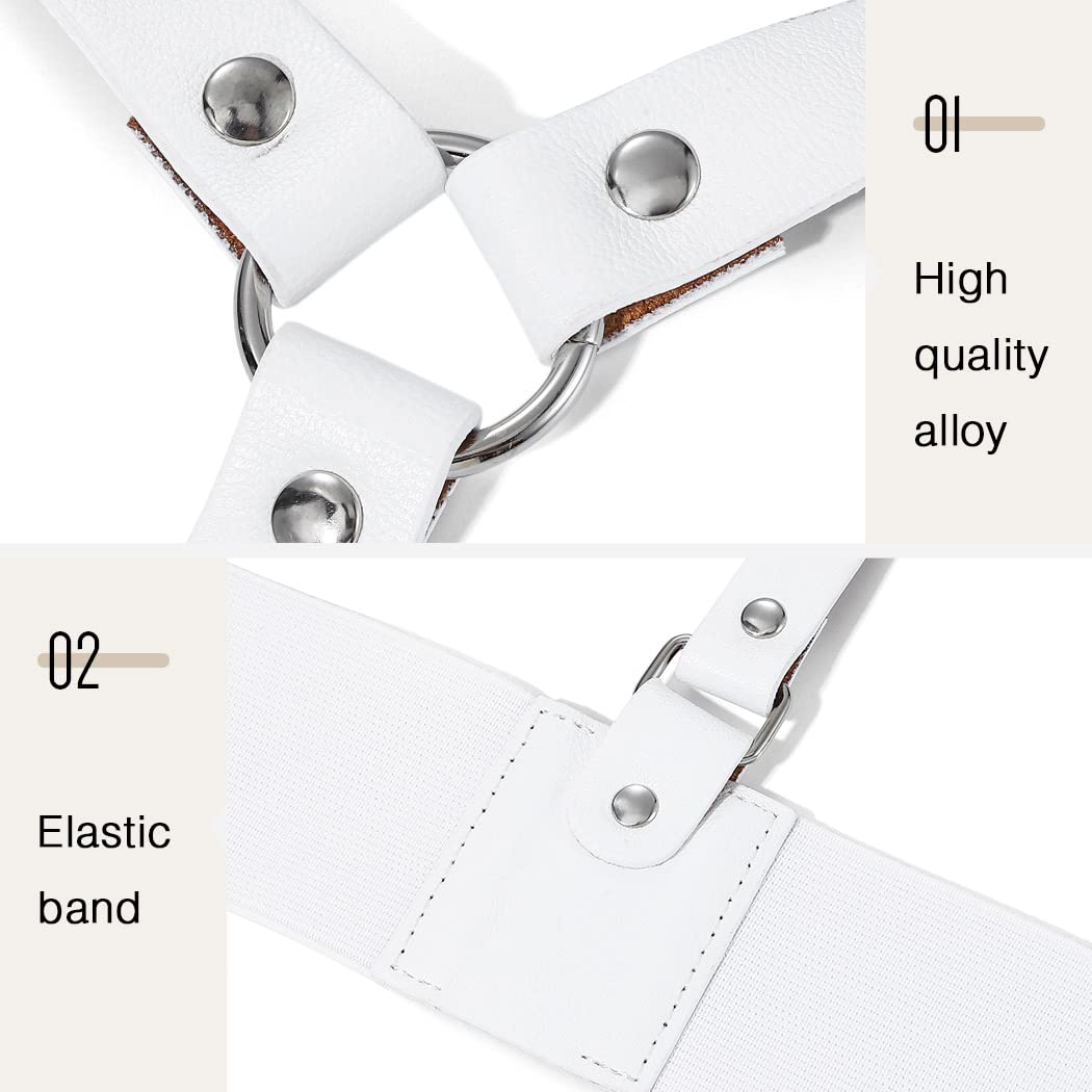 BODIY Punk Women Waist Belts White PU Leather Fashion Body Chain Belt Circle Rave Halloween Accessories Belt Adjustable Gothic