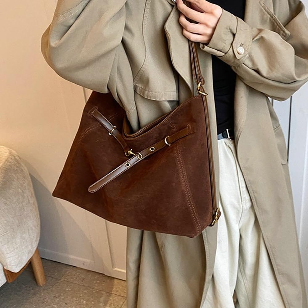 Suede Crossbody Bag 2025 Fall Winter Suede Tote Bag Hobo Purse Casual Shoulder Handbag Large Satchel for Women