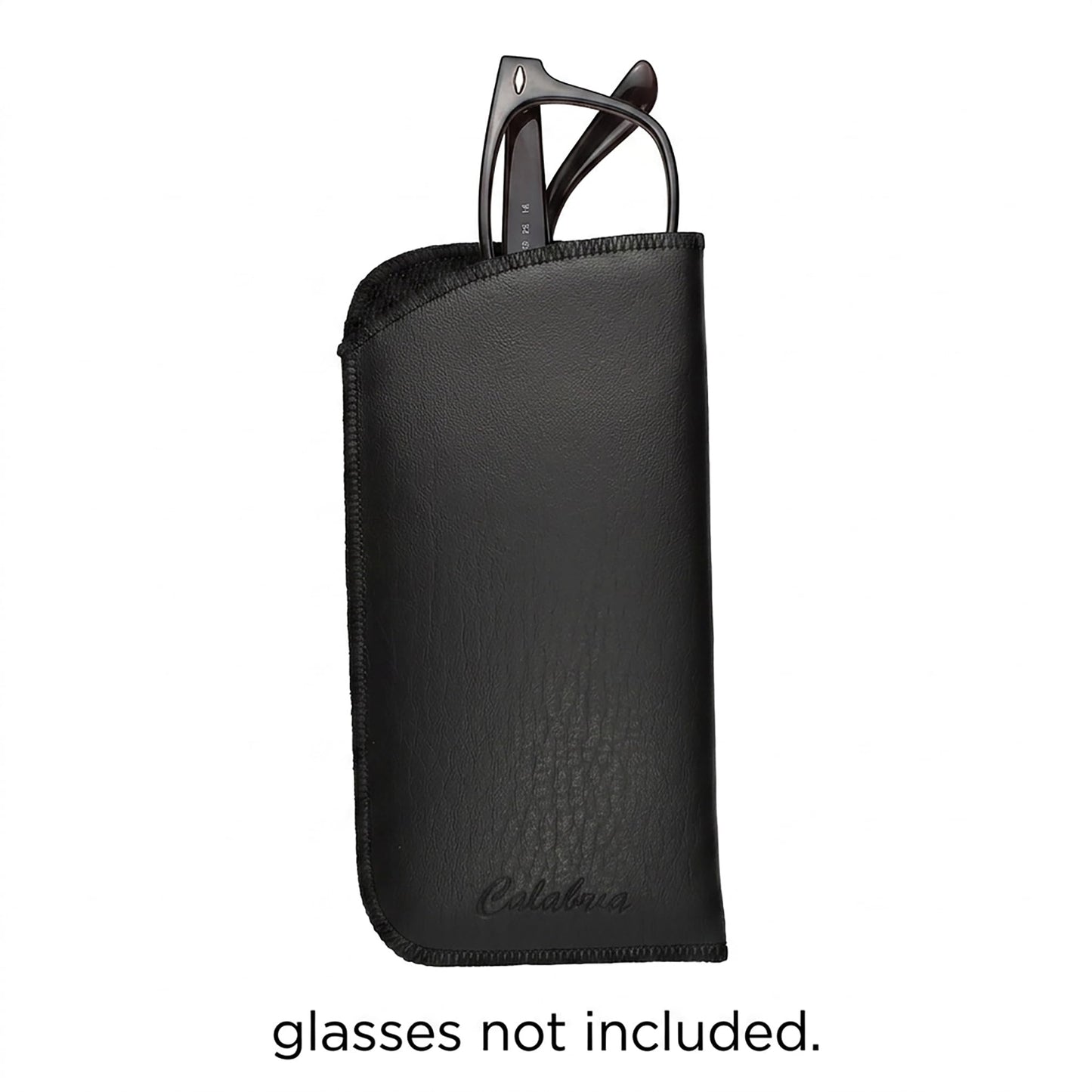 Calabria Slim Faux Leather Eyeglass Case Soft Slip-In Design [Black without Clip - 1 Pack] | Compact Protective Pouch | Soft Case for Glasses | Lightweight Sunglass Storage