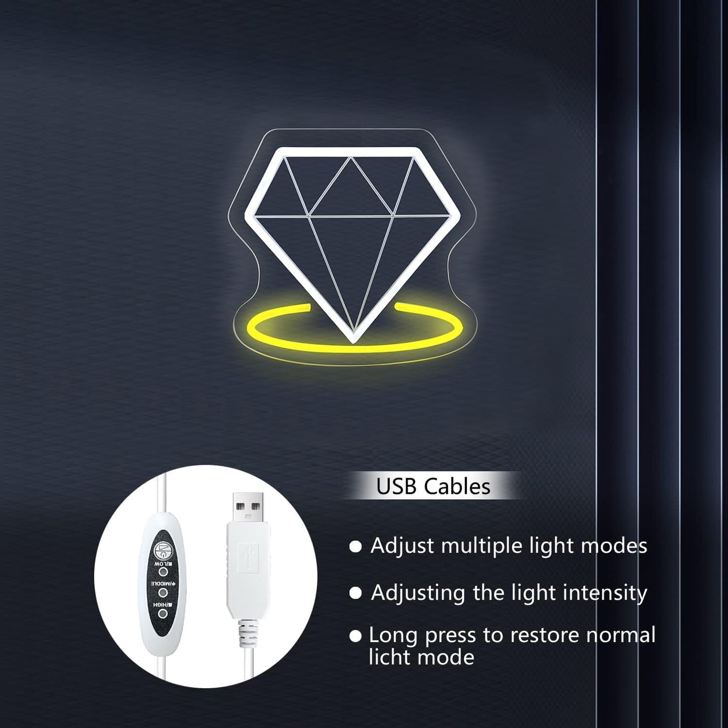 Sunchayi USB-Powered Diamond Beach Wave LED Night Light for Man Cave, Bedroom, Wedding, Living Room, Party, Bar - Adjustable Brightness Glowing Neon Sign