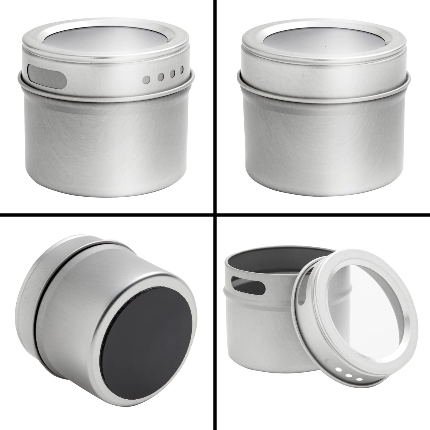 Talented Kitchen Magnetic Spice Jars for Refrigerator – 3oz Metal Magnetic Spice Tins w/Sift & Pour Lids (24 Jars, 269 Preprinted Labels, 2 Blank Label Designs)