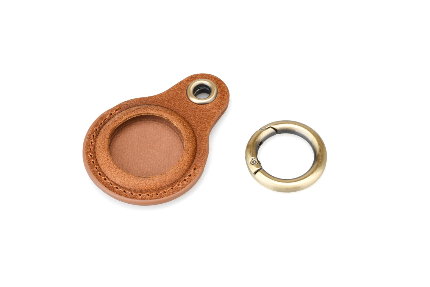 Habac Studio Airtag Keyring Genuine Leather with Brass Key Tags. Apple Airtag Holder Luggage GPS Tracker Dog Airtag Case Keychain (Brown)